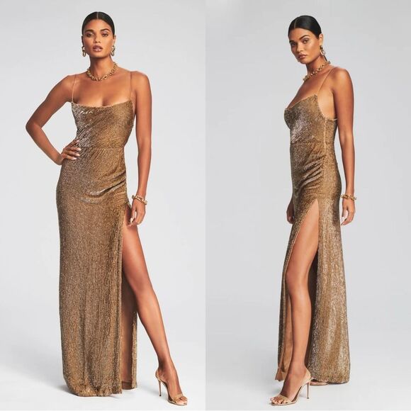 NWT RETROFÊTE KATYA SEQUIN DRESS IN BRONZE - Picture 1 of 8